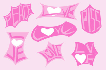 icon set, love shape theme, adorable pink color
