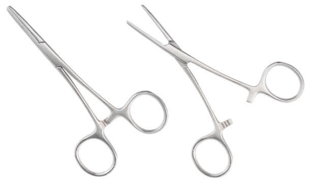 Forceps tool. Kelly forceps scissors. Stainless steel hemostatic forceps surgical forceps with locking clamps. Fishing pliers curved, straight tip. Fishing hook extractor. Medical instrument, supply 