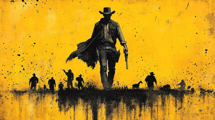 Illustration of a wild west graphic novel of a gunslinger outlaws