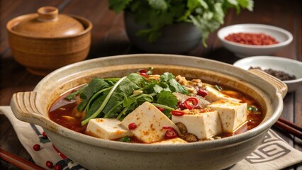 Decadent Bowl of Braised Stinky Tofu with Herbs and Spices
