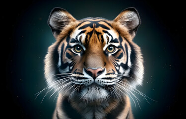 Naklejka premium Portrait of a tiger in the zoo with striking stripes and a fierce expression, showcasing its wild, dangerous nature