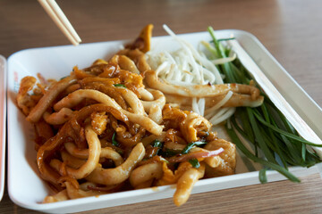 Thai food - tom yum noodle and fish pad Thai