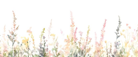 Watercolor Painting of Pastel Wildflowers and Grasses