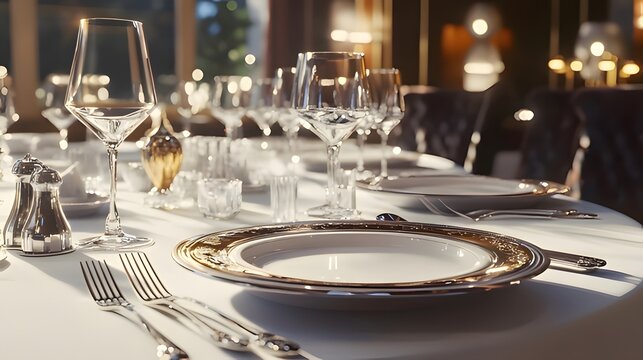 Elegant dining setup with fine tableware and glassware for a formal occasion.