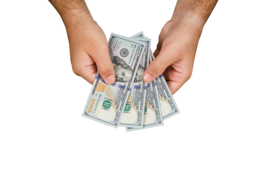 hands holding money 4 100 dollar bills in PNG