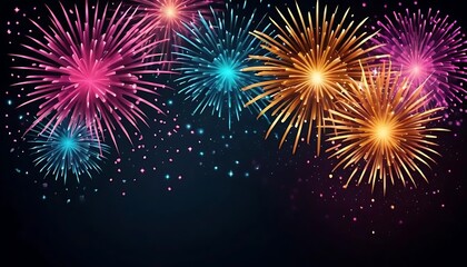Vibrant Fireworks Displaying Festive Colors At Night