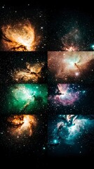 Fototapeta premium Stunning Cosmic Nebulae Collage Celestial Wonders Galactic Clouds Starry Night Sky