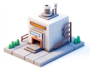 A stylized industrial building with a chimney, designed for a modern aesthetic.