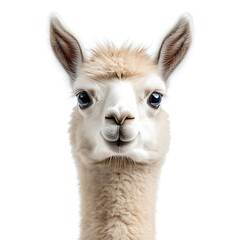 Obraz premium Fluffy Alpaca Portrait, Studio Shot, White Background, Animal Farm.