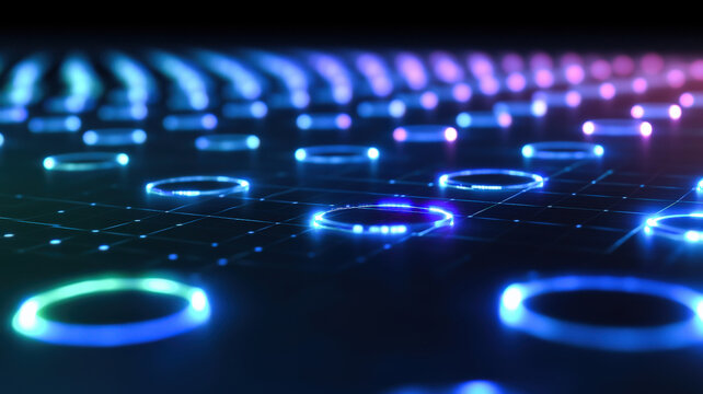 A futuristic scatter plot with glowing, pulsating data points floating over a dark, holographic grid, featuring smooth animations and dynamic tooltips for an immersive, high-tech data visualization.