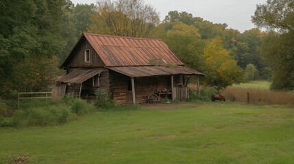 Obraz premium Rustic Cabin Surrounded by Nature