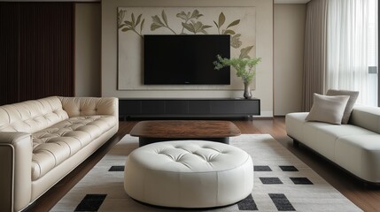 Generative AI, Modern minimalist living room with neutral tones and refined details