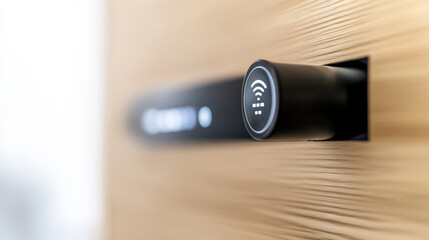 Home automation system concept. sleek water automation system control panel on wooden surface