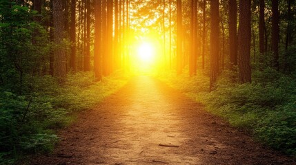 Obraz premium A brightly lit path through a dark forest, symbolizing clarity and direction.