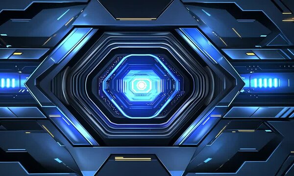 Futuristic Abstract Hexagon Background: Glowing Blue and Orange Tech Animation
