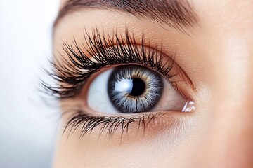Obraz premium Close-up of a woman's eye with long eyelashes.