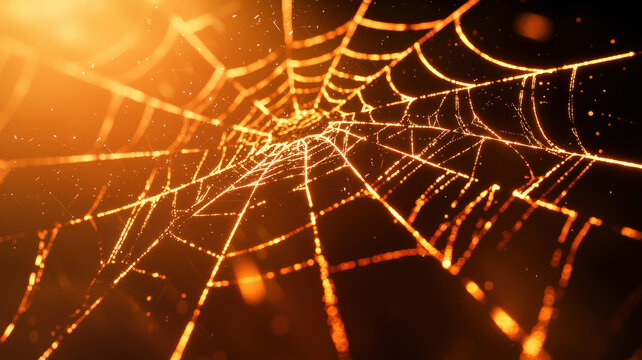 A futuristic spider chart with glowing, translucent lines creating a dynamic web, surrounded by floating, luminous labels, set against a sleek, dark background for a high-tech data visualization effec - Powered by Adobe