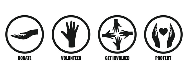 Charity Symbols Pack Donate, Volunteer, Get Involved, Protect