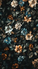 Dark Floral Seamless Pattern Vintage Botanical Moody Blooms Rich Hues Textile Design Nature