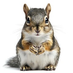 Adorable squirrel posing, white background, wildlife portrait, nature photography, ideal for children's books.