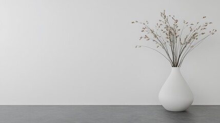 Dried flowers in a simple white vase against a white wall