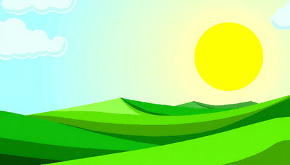 Obraz premium Green Nature Landspace with a big sun Vector Illustration