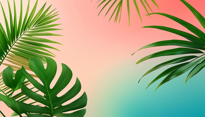 Fototapeta premium tropical leaves on a pink and blue background