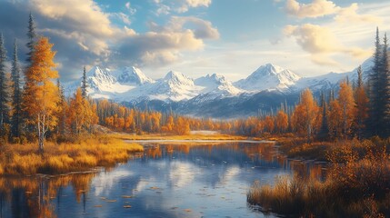 Obraz premium Autumn reflections at a serene mountain lake nature scene scenic view