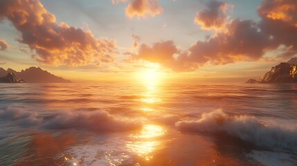 Fototapeta premium Calm seaside landscape sunset over ocean waves in peaceful nature