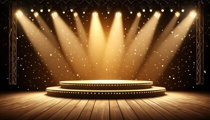 Illuminated Stage with Round Platform and Golden Lights