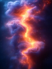 Fiery energy surge through cosmic clouds.