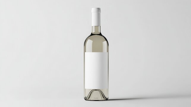 Minimalist white wine bottle with a blank label, offering a high-quality mock-up for branding and packaging design.