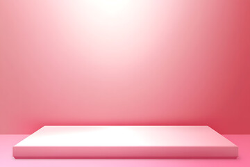 Obraz premium Sleek minimalistic design featuring a pink gradient backdrop with a white display podium, ideal for product presentations, digital artwork, or modern advertising.