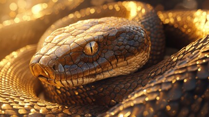 Obraz premium Golden Snake Close Up Detailed Scales And Eye