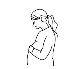 不安な表情の妊婦さん＿線画