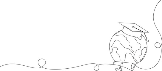 Continuous one line drawing of graduation globe. international education day. EPS 10