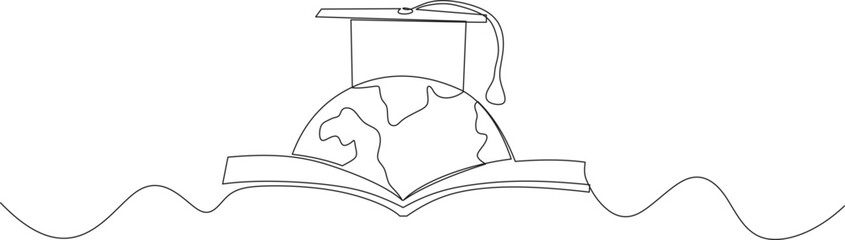 Continuous one line drawing of graduation globe. international education day. EPS 10