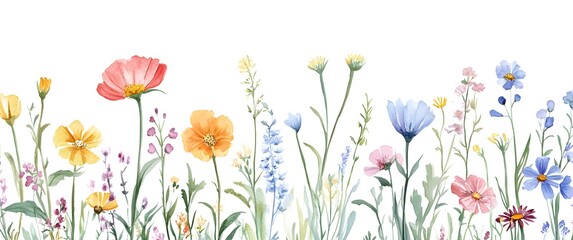 Watercolor Painting of Various Wildflowers in Bloom