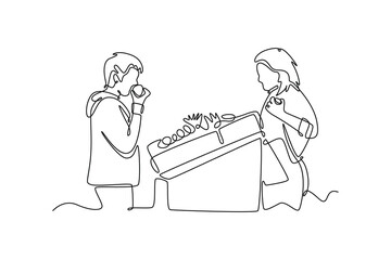 Farmers market concept. Single line draw design vector graphic illustration.	