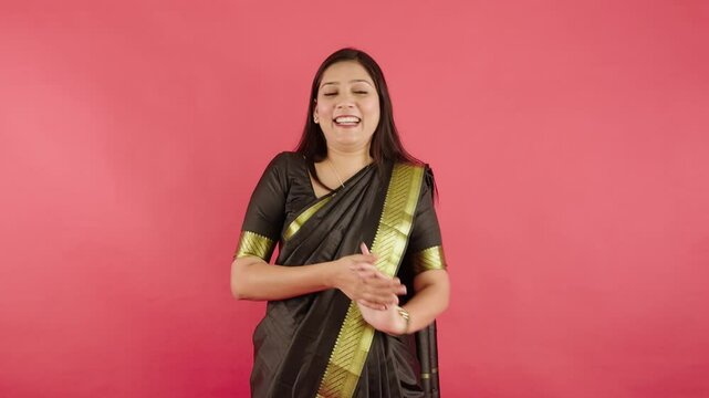 Lady laughs joyfully throughout her speech