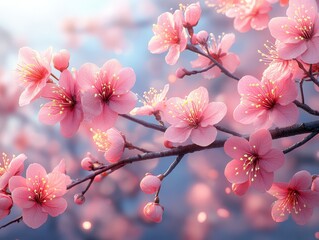 Obraz premium A close-up of pink cherry blossoms on branches, evoking spring beauty.
