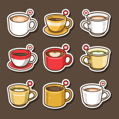 Set of All Variant Coffee Sticker. Food and Beverage Illustration Theme.