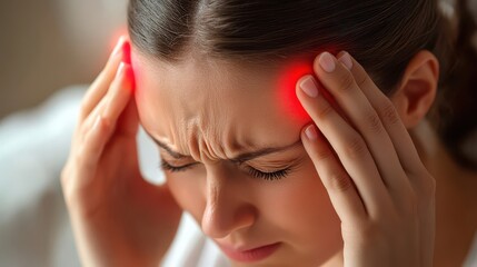 Naklejka premium Young Woman Experiencing Severe Headache at Home