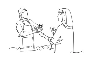 Farmers market concept. Single line draw design vector graphic illustration.