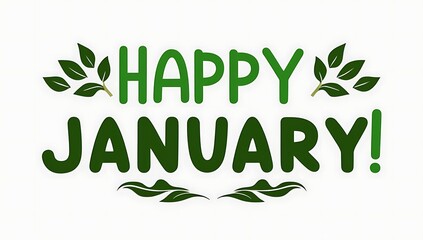 Happy January Green Leaves Festive Greeting