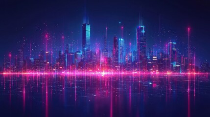 Fototapeta premium Neon Cityscape: A Futuristic Metropolis at Night
