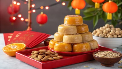Festive Display of Sun Cakes Stacked for Celebrations