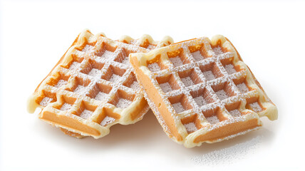 Waffles with Powdered Sugar and Honey on White Background
