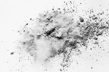 Grayscale photo of scattered powder, showing texture and fine particles. Ideal for designs needing a dusty, earthy, or explosive effect.