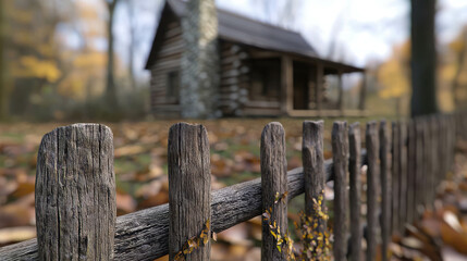 Rustic Log Cabin Nestled in the Woods Surrounded by Autumn Foliage